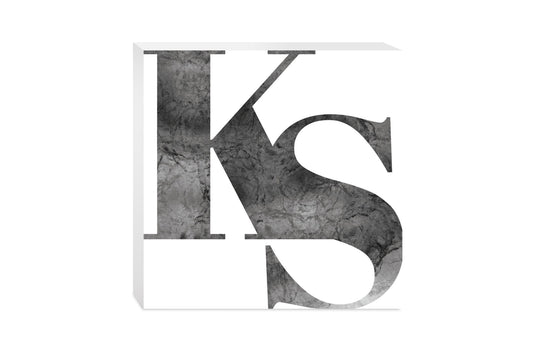 Minimalist B&W Kansas White Initials | Wood Block | Eaches | Min 2
