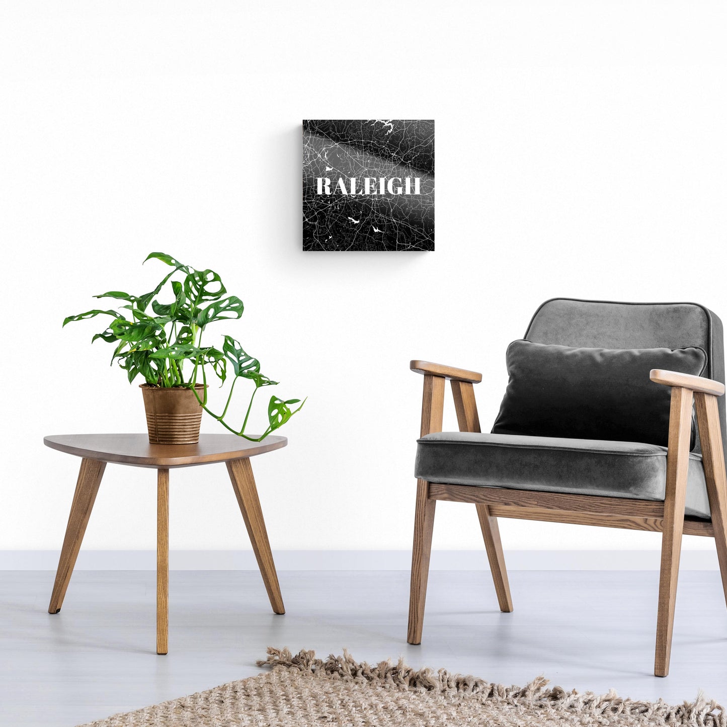 Minimalistic B&W North Carolina Raleigh Map | Hi-Def Glass Art | Eaches | Min 1