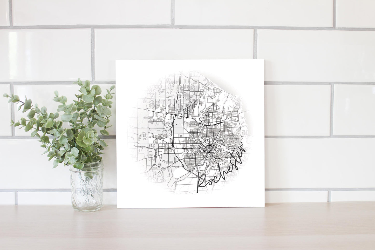 Minimalistic B&W New York Rochester Faded Circle Map | Wood Sign | Eaches | Min 2