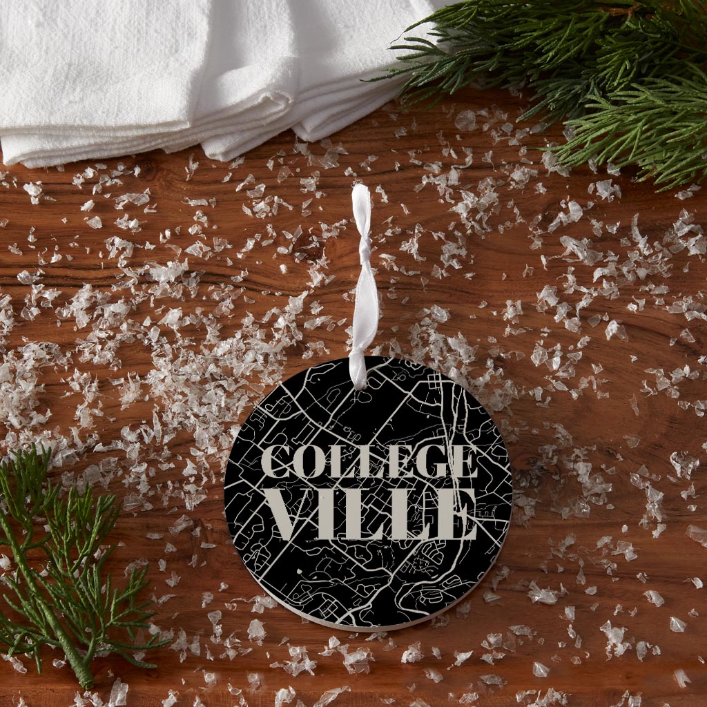 Minimalistic B&W Pennsylvania Collegeville Map| Wood Ornament | Eaches | Min 6