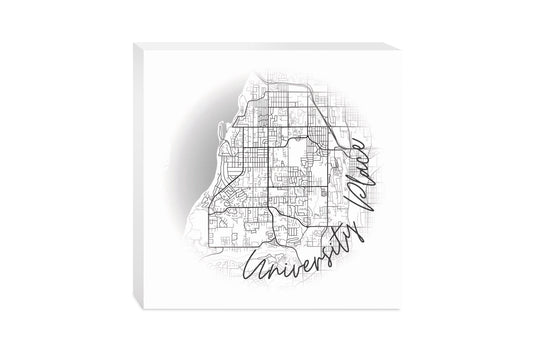Minimalistic B&W Washington University Place Circle Map| Wood Block | Eaches | Min 2
