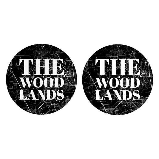 Minimalistic B&W Texas The Woodlands Map | Absorbent Car Coasters | Set of 2 | Min 4