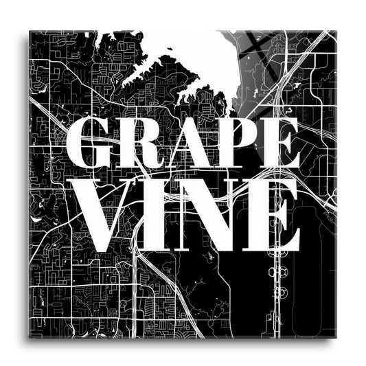 Minimalistic B&W Texas Grapevine Map | Hi-Def Glass Art | Eaches | Min 1