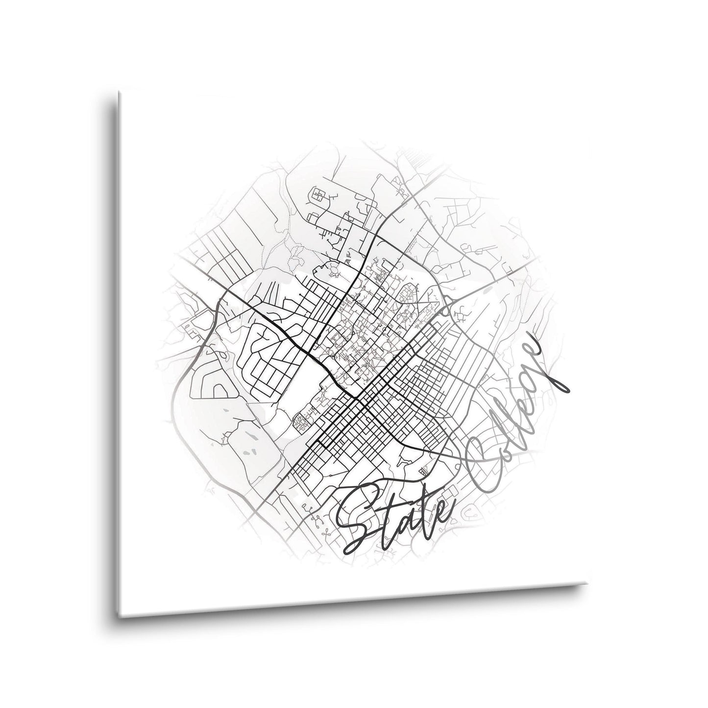 Minimalistic B&W Pennsylvania State College Circle Map | Hi-Def Glass Art | Eaches | Min 2