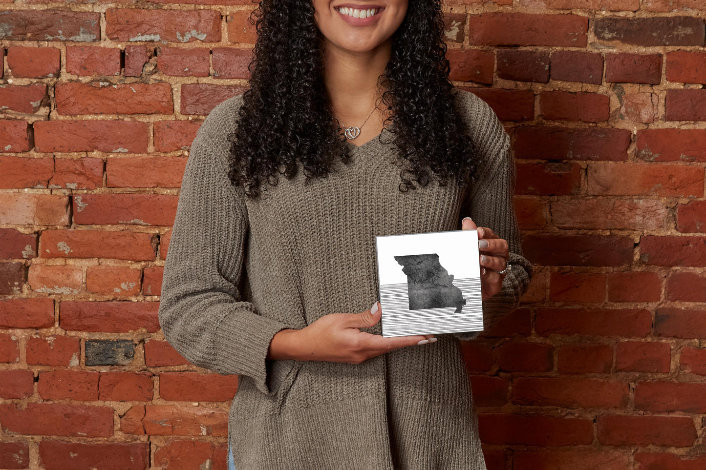 Minimalist B&W Missouri State With Straight Lines | Wood Block | Eaches | Min 4