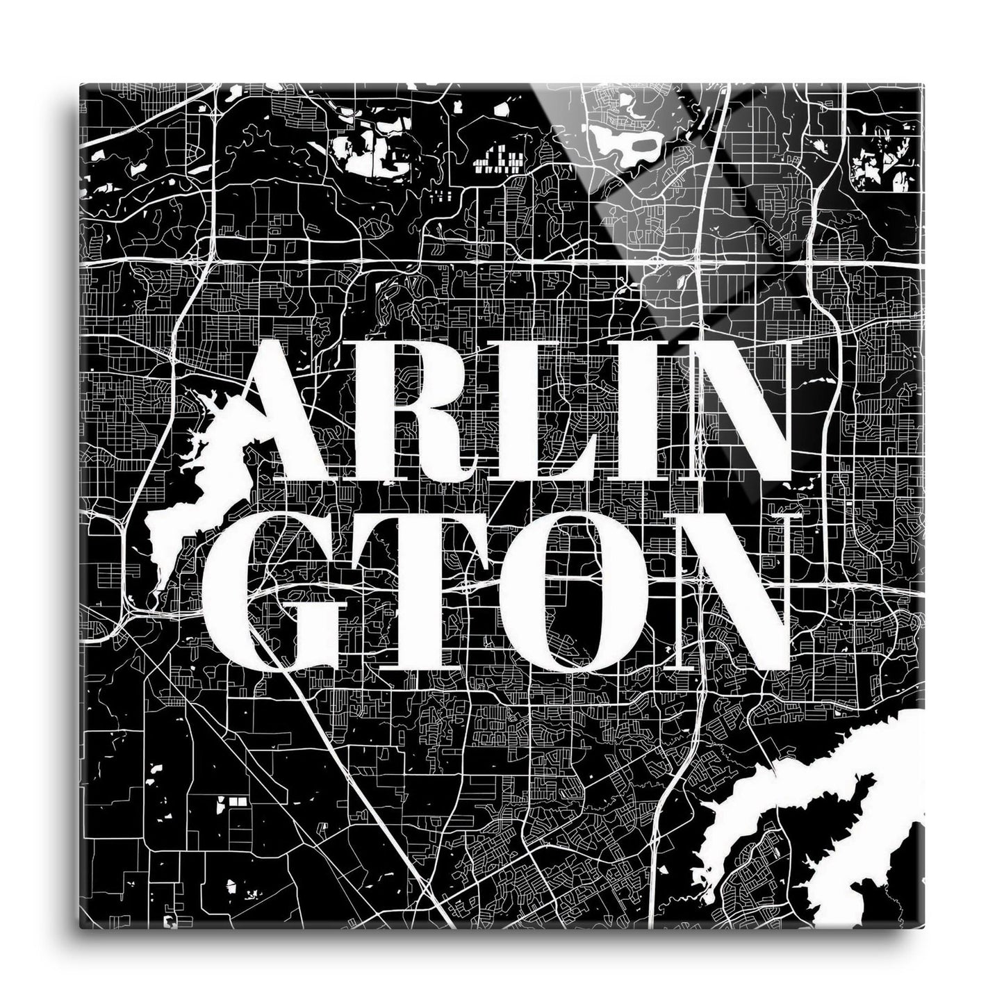 Minimalistic B&W Texas Arlington Map | Hi-Def Glass Art | Eaches | Min 1