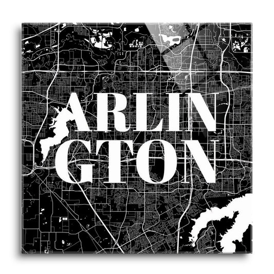 Minimalistic B&W Texas Arlington Map | Hi-Def Glass Art | Eaches | Min 1