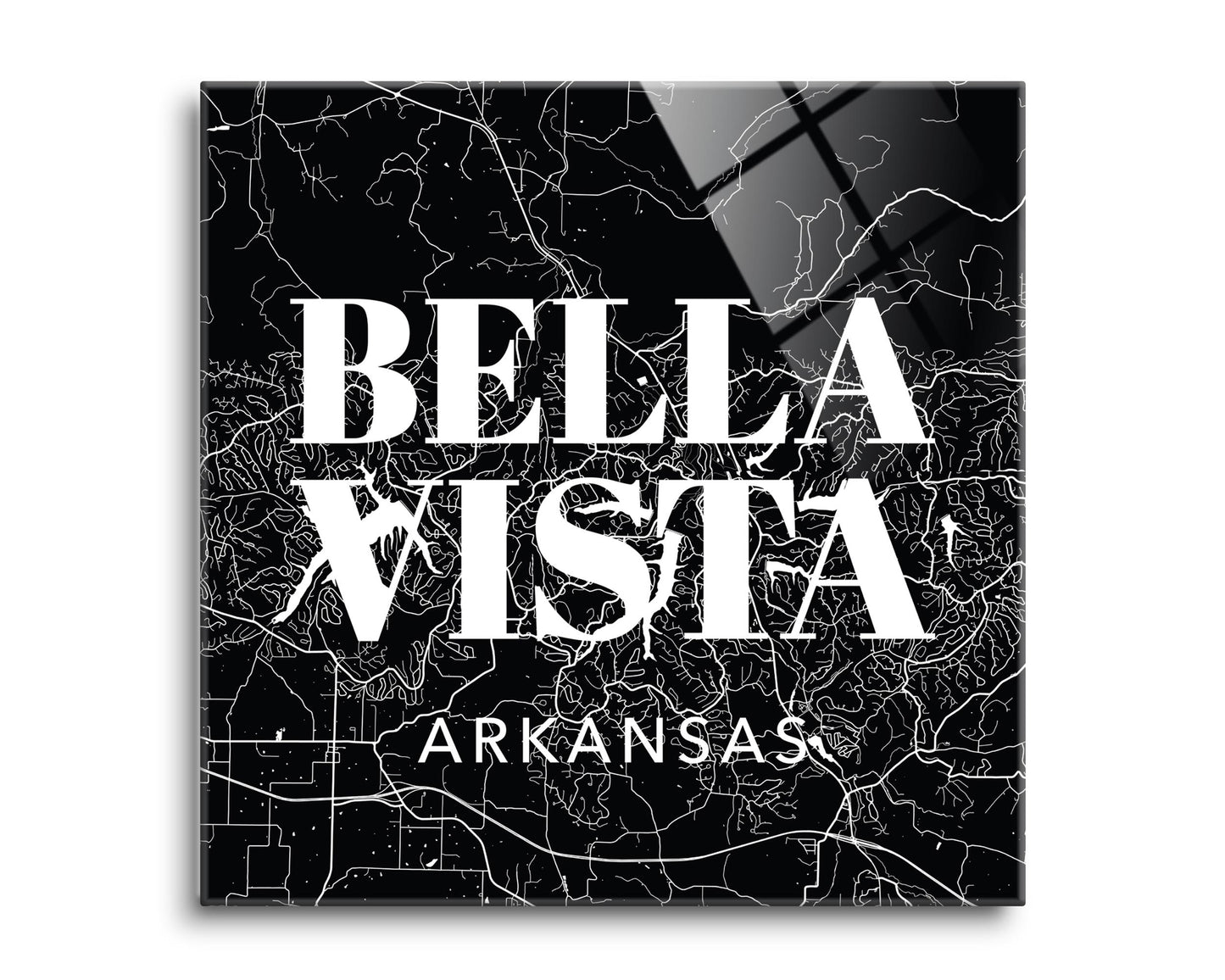 Minimalist B&W Arkansas Bella Vista Map State | Hi-Def Glass Art | Eaches | Min 2