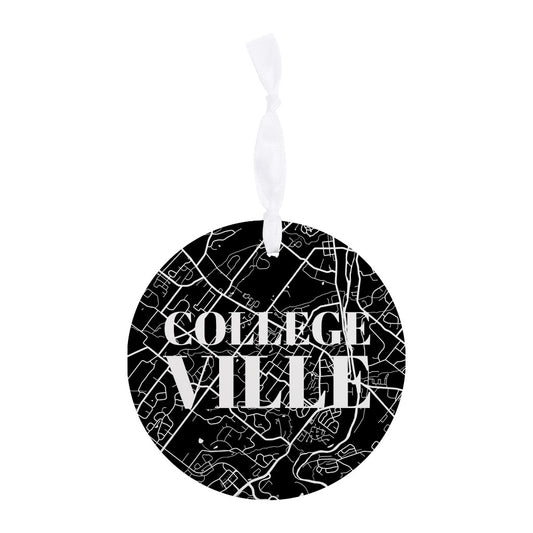 Minimalistic B&W Pennsylvania Collegeville Map| Wood Ornament | Eaches | Min 6