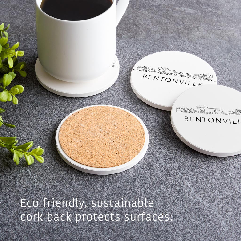 Minimalist B&W Arkansas Bentonville Skyline | Absorbent Coasters | Set of 4 | Min 2