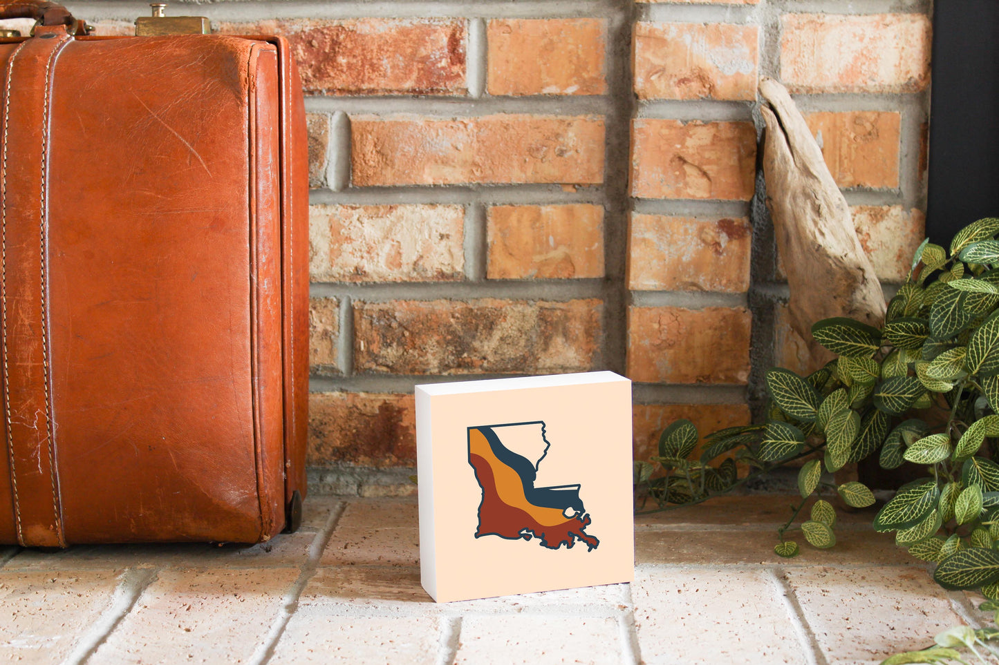 Modern Minimalist Louisiana Retro State Shape | Wood Block | Eaches | Min 4