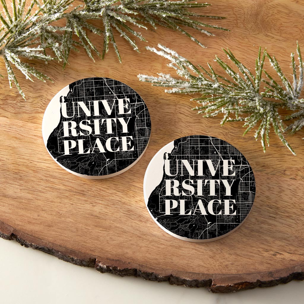 Minimalistic B&W Washington University Place Map| Absorbent Car Coasters | Set of 2 | Min 4