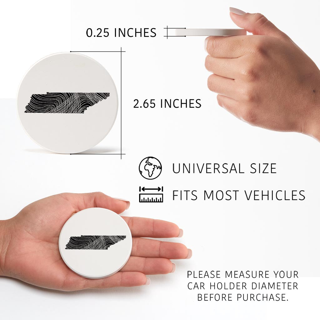 Minimalist B&W Tennessee State Shape| Absorbent Car Coasters | Set of 2 | Min 4