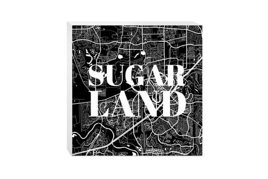 Minimalistic B&W Texas Sugarland Map | Wood Block | Eaches | Min 2
