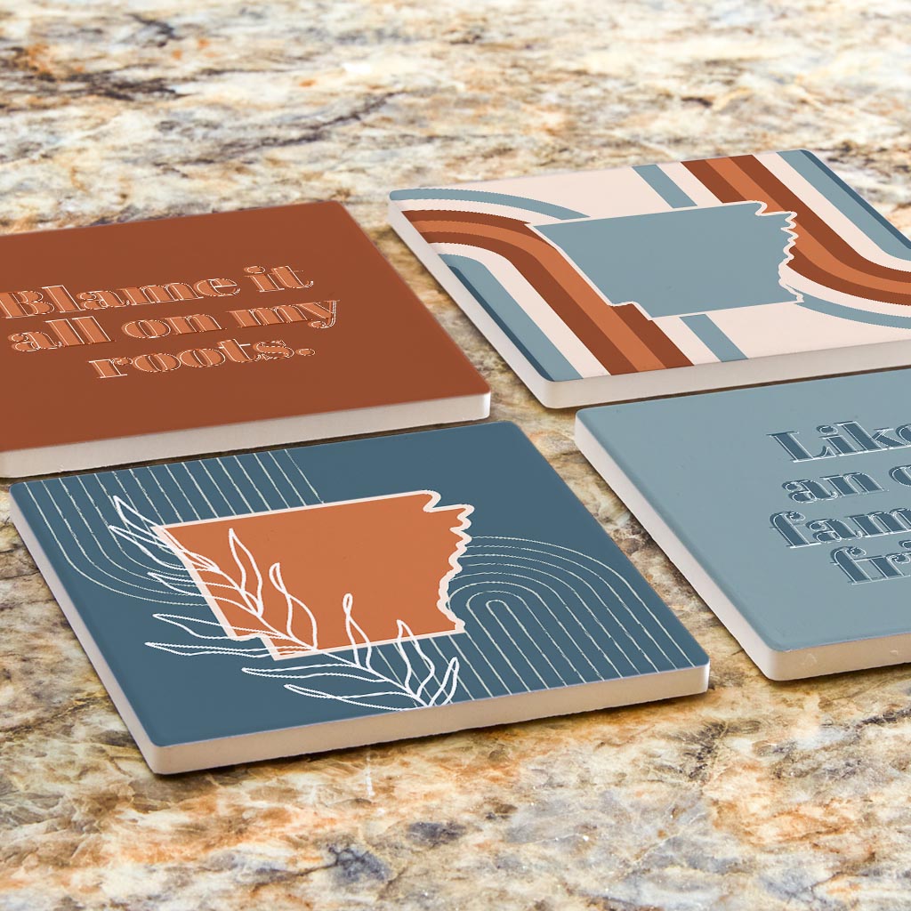 Modern Minimalist Arkansas State Shape Sayings | Absorbent Coasters | Set of 4 | Min 2