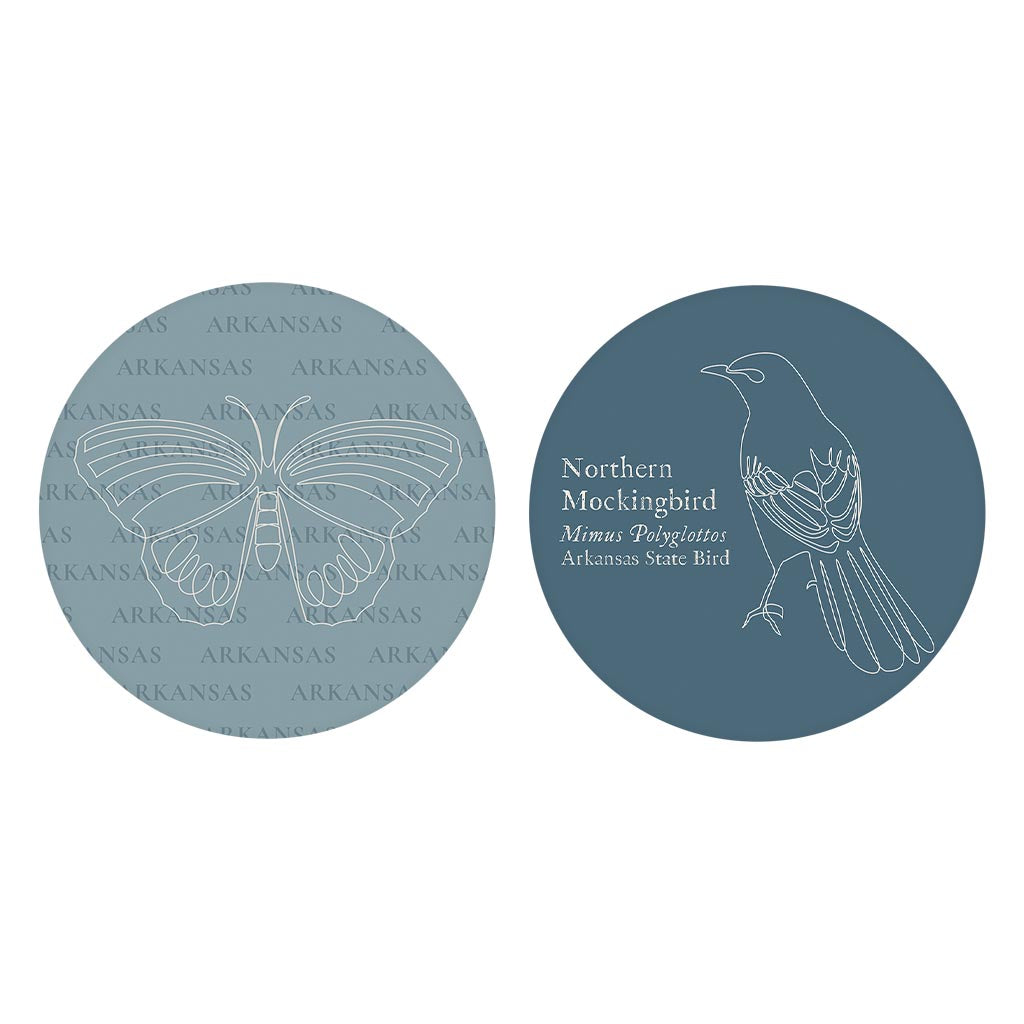 Modern Minimalist Arkansas Butterfly Mockingbird| Absorbent Car Coasters | Set of 2 | Min 4