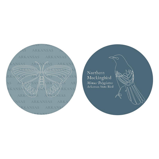 Modern Minimalist Arkansas Butterfly Mockingbird| Absorbent Car Coasters | Set of 2 | Min 4