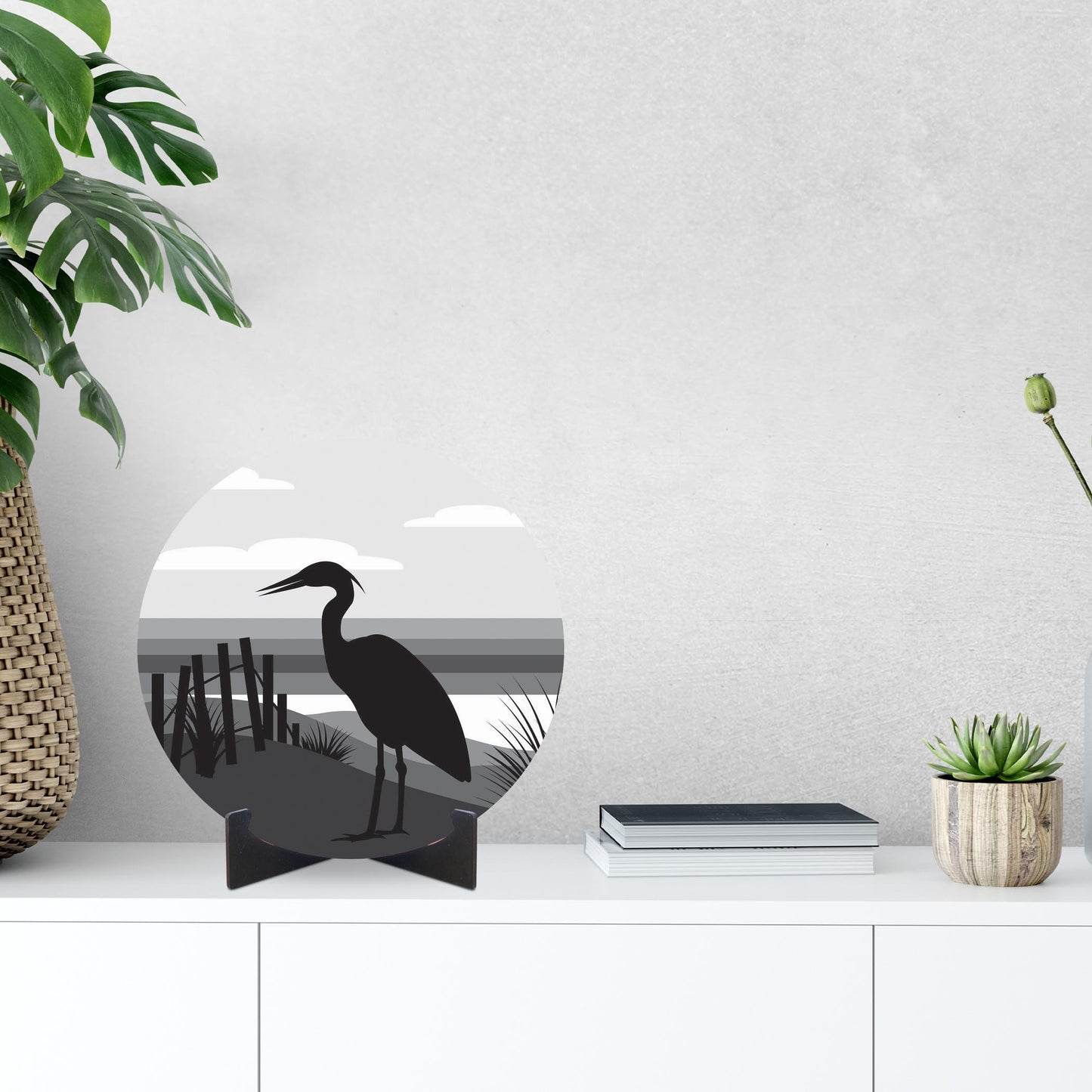 Minimalistic B&W Cape Cod Heron Illustration | Wood Sign | Eaches | Min 1