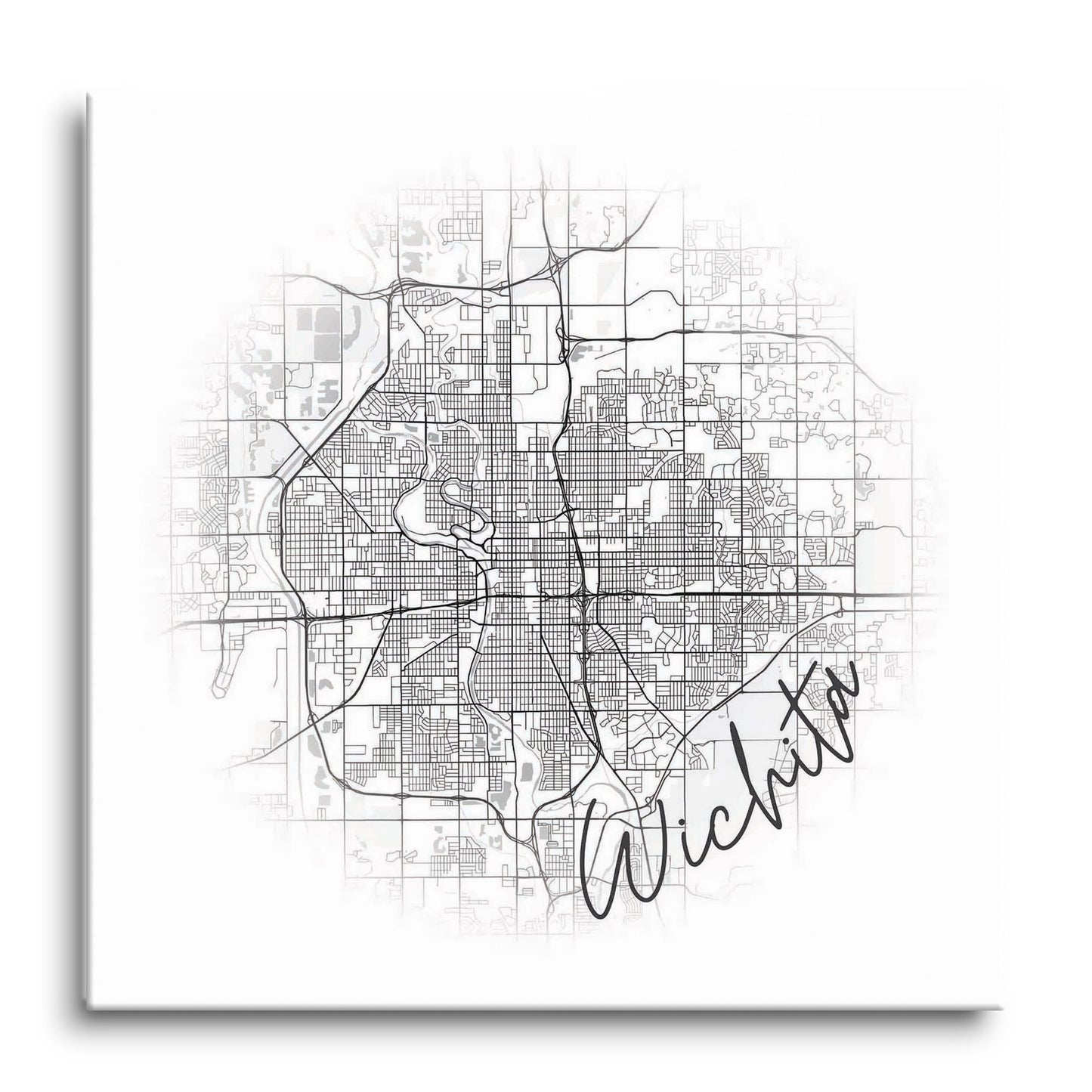 Minimalistic B&W Kansas Wichita Circle Map | Hi-Def Glass Art | Eaches | Min 1