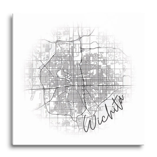 Minimalistic B&W Kansas Wichita Circle Map | Hi-Def Glass Art | Eaches | Min 1