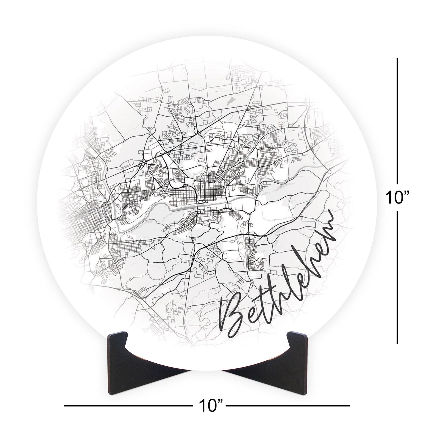 Minimalistic B&W Pennsylvania Bethlehem Circle Map | Wood Sign | Eaches | Min 1