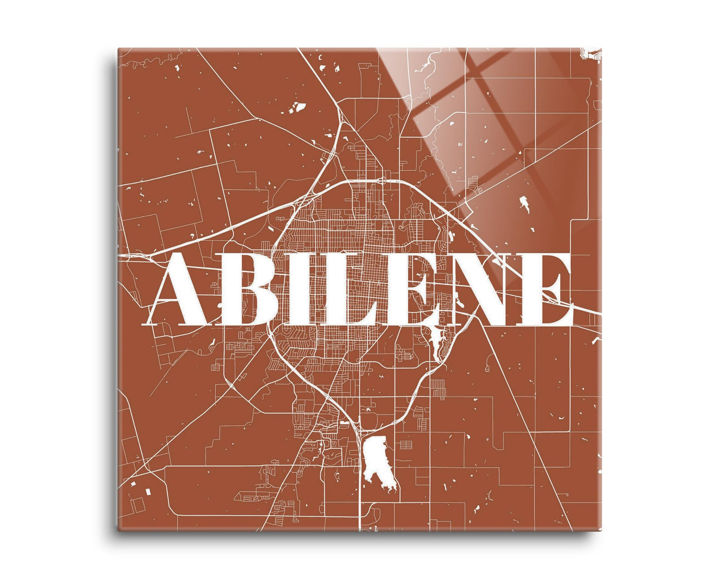 Modern Minimalist Texas Abilene Map | Hi-Def Glass Art | Eaches | Min 2