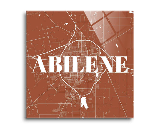 Modern Minimalist Texas Abilene Map | Hi-Def Glass Art | Eaches | Min 2