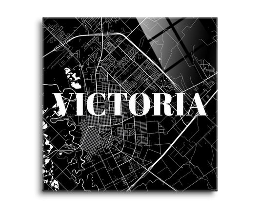 Minimalistic B&W Texas Victoria Map | Hi-Def Glass Art | Eaches | Min 2
