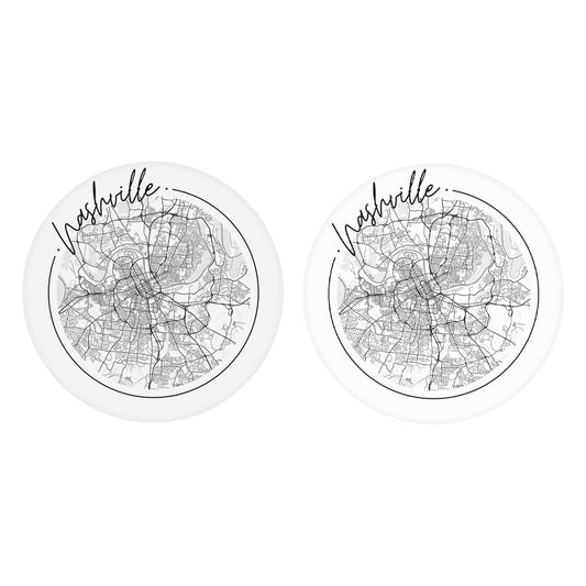 Minimalist B&W Tennessee Nashville Circle Map | Absorbent Car Coasters | Set of 2 | Min 4