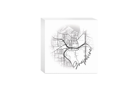 Minimalistic B&W Texas Grapevine Circle Map | Wood Block | Eaches | Min 4