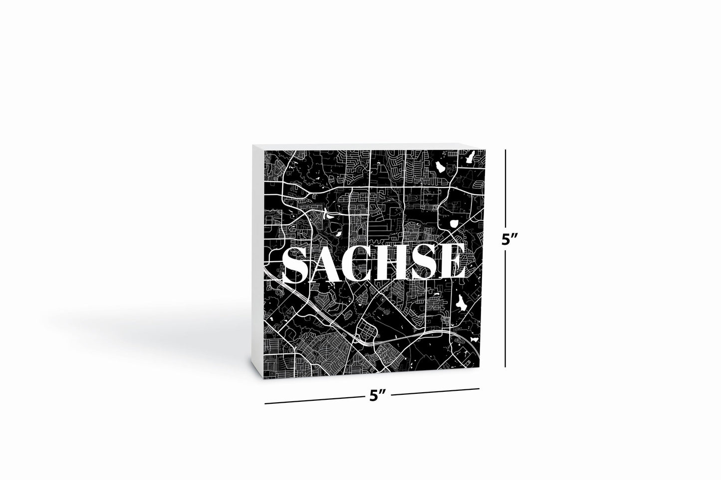 Minimalistic B&W Texas Sachse Map | Wood Block | Eaches | Min 4