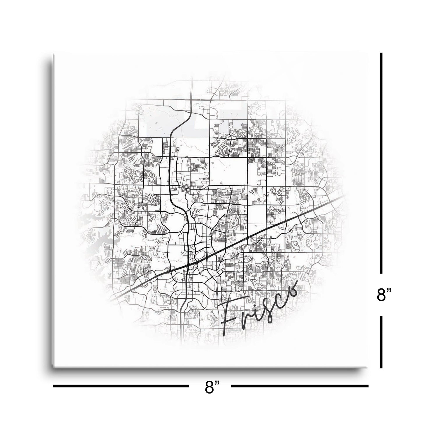 Minimalistic B&W Texas Frisco Circle Map | Hi-Def Glass Art | Eaches | Min 2