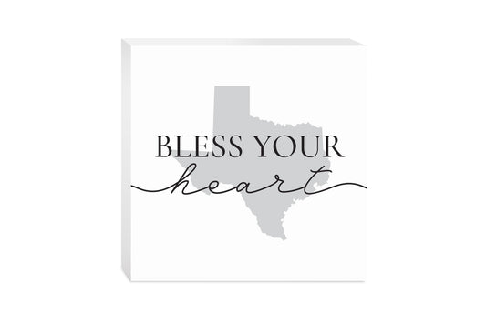Minimalistic B&W Texas Bless Your Heart | Wood Block | Eaches | Min 2