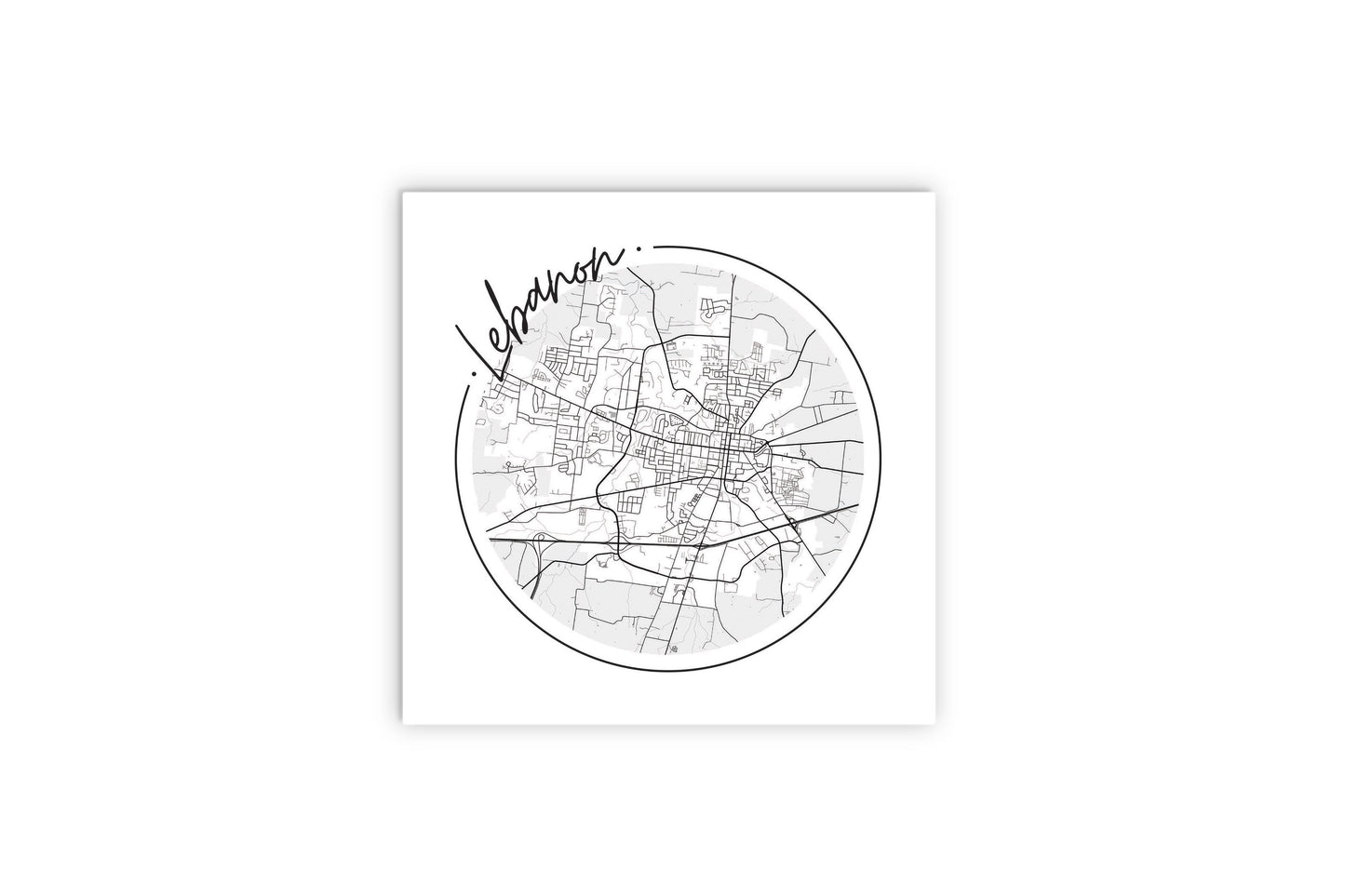 Minimalist B&W Tennessee Lebanon Circle Map | Wood Sign | Eaches | Min 2