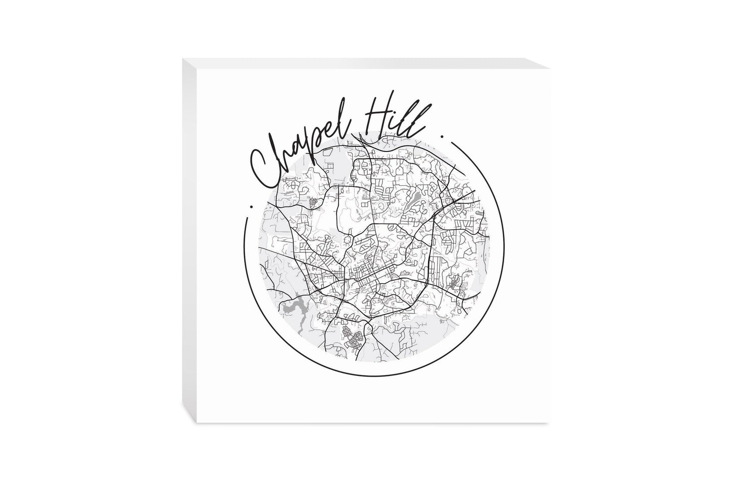 Minimalistic B&W North Carolina Chapel Hill Circle Map | Wood Block | Eaches | Min 2