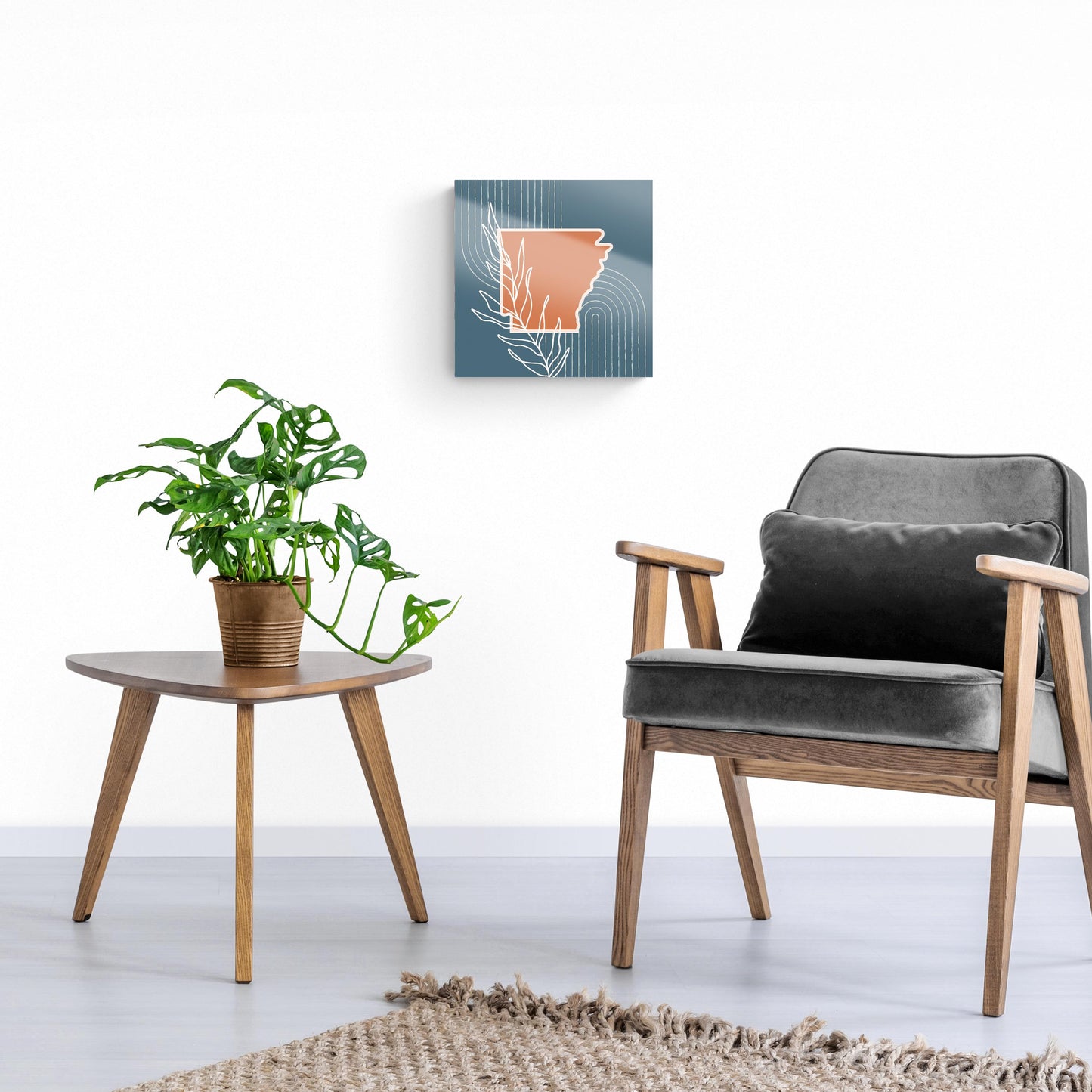 Modern Minimalist Arkansas State Shape With Leaf | Hi-Def Glass Art | Eaches | Min 1