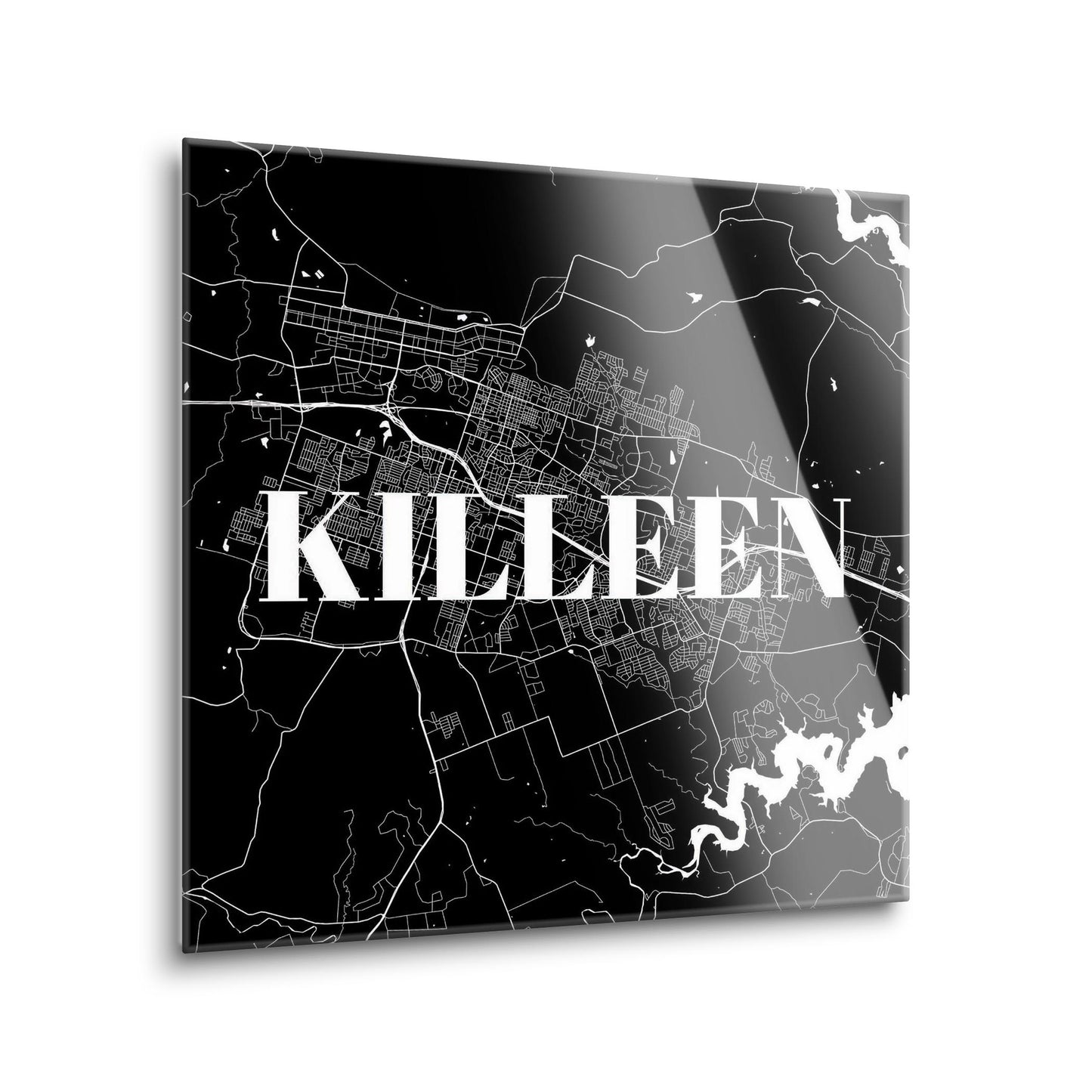 Minimalistic B&W Texas Killeen Map | Hi-Def Glass Art | Eaches | Min 1