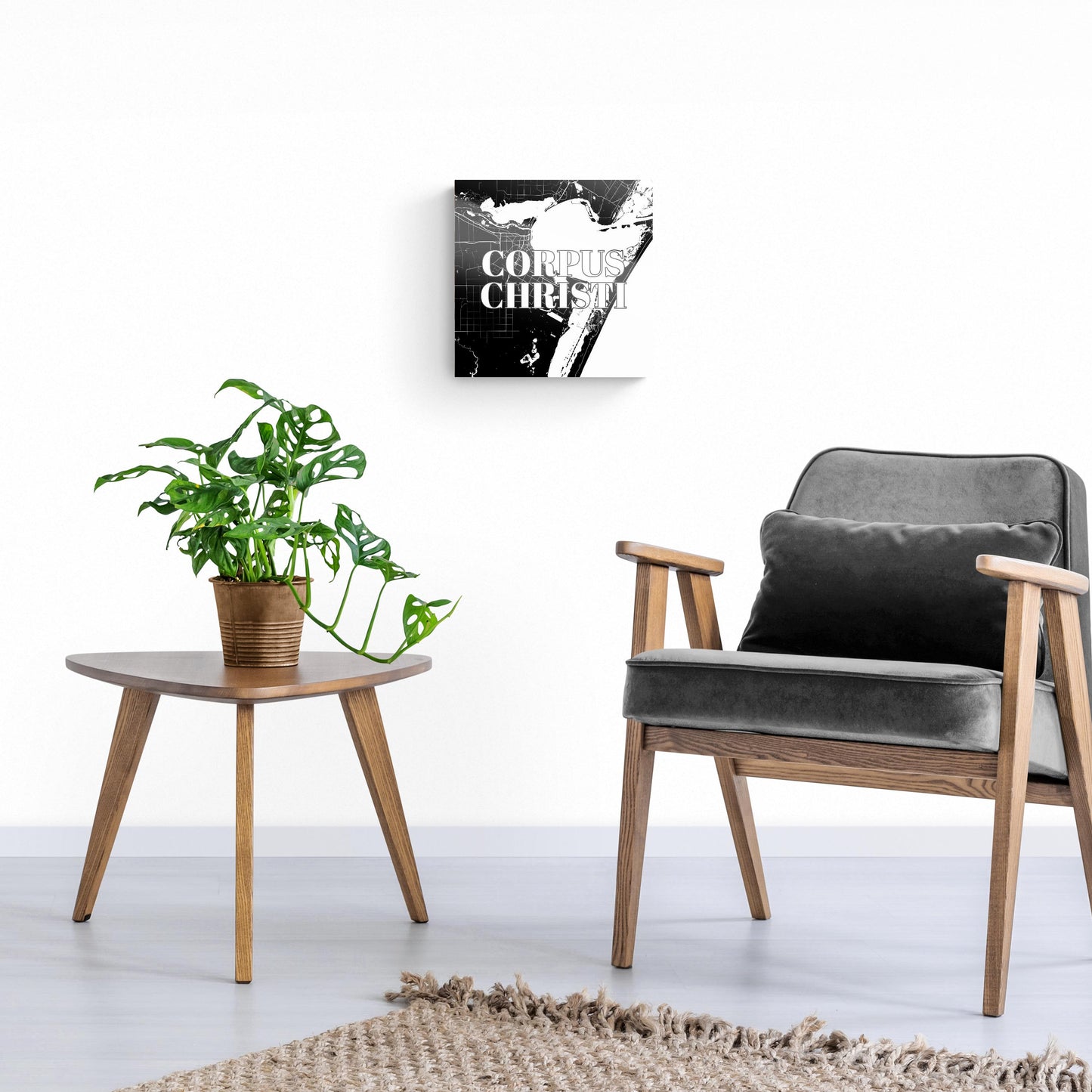 Minimalistic B&W Texas Corpus Christi Map | Hi-Def Glass Art | Eaches | Min 1