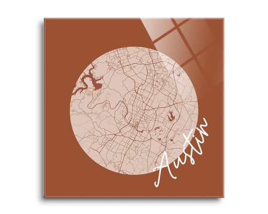 Modern Minimalist Texas Austin Circle Map | Hi-Def Glass Art | Eaches | Min 2