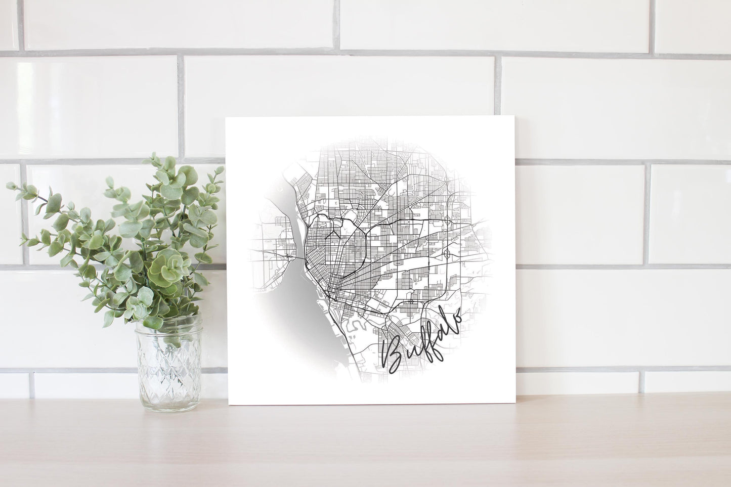 Minimalistic B&W New York Buffalo Faded Circle Map | Wood Sign | Eaches | Min 2
