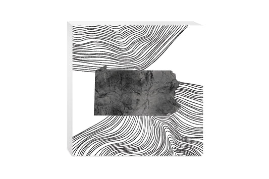 Minimalistic B&W Pennsylvania Shape Fluid Lines | Wood Block | Eaches | Min 2