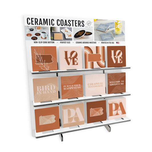 Modern Minimalist Pennsylvania Square Ceramic Coaster Loaded Display POP Min of 1