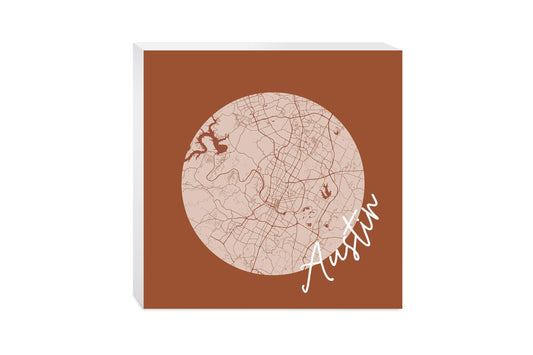 Modern Minimalist Texas Austin Circle Map | Wood Block | Eaches | Min 2