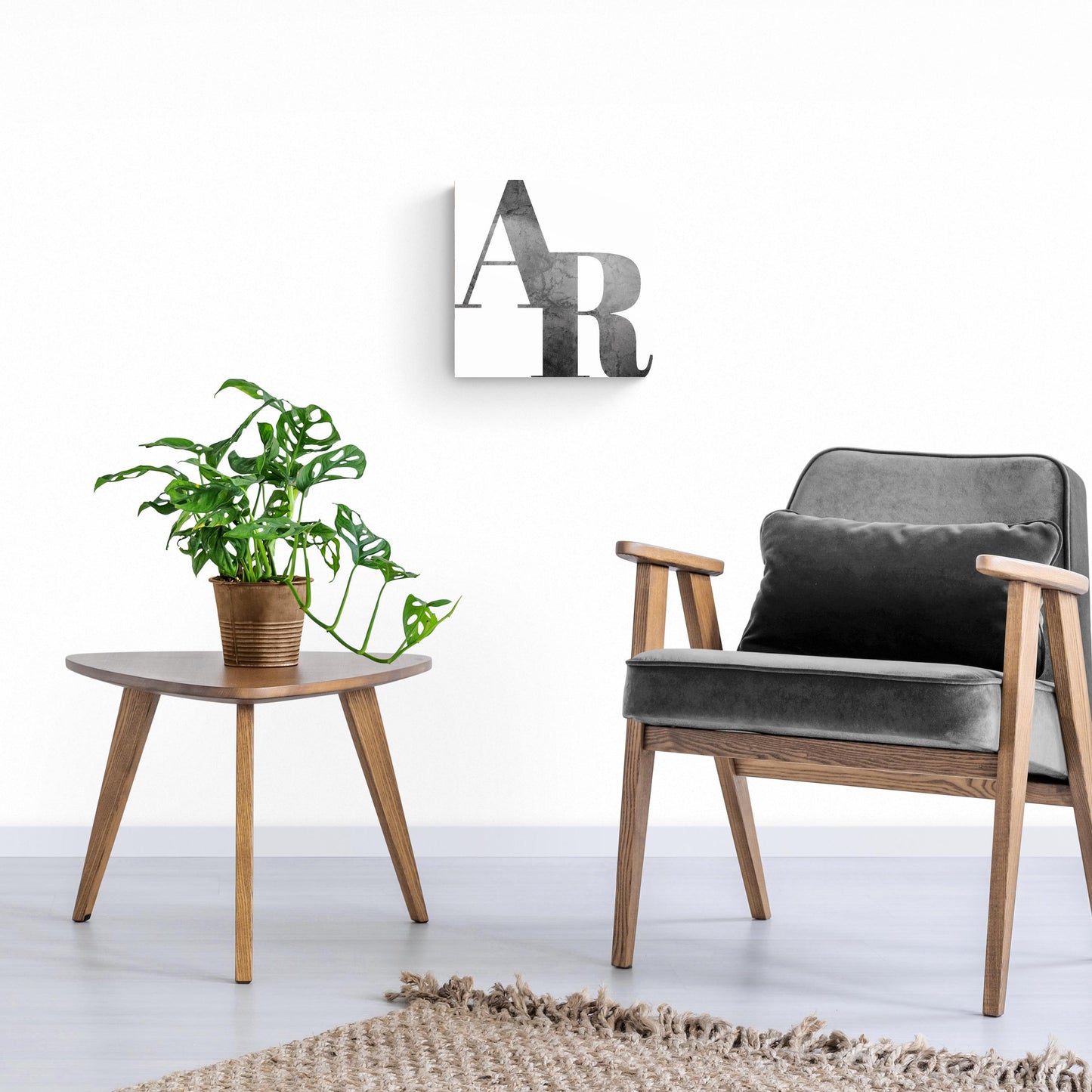 B&W Minimalist Arkansas White Initials | Hi-Def Glass Art | Eaches | Min 1