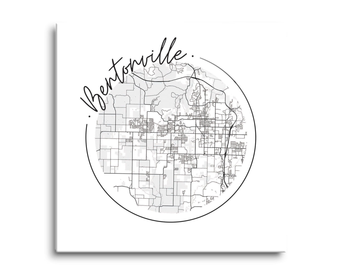 Minimalist B&W Arkansas Bentonville Circle Map | Hi-Def Glass Art | Eaches | Min 2