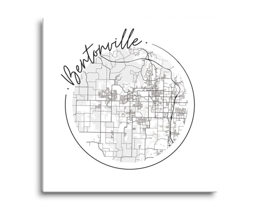 Minimalist B&W Arkansas Bentonville Circle Map | Hi-Def Glass Art | Eaches | Min 2