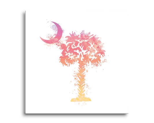 South Carolina Pink Water Color Palm Trees On White | Hi-Def Glass Art | Eaches | Min 2