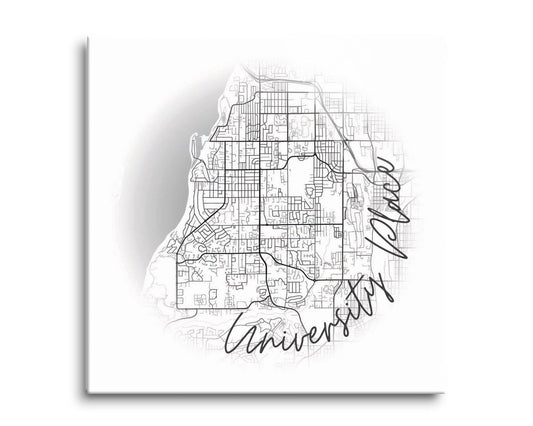 Minimalistic B&W Washington University Place Circle Map | Hi-Def Glass Art | Eaches | Min 2