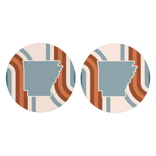 Modern Minimalist Arkansas Retro State Shape | Absorbent Car Coasters | Set of 2 | Min 4