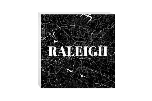 Minimalistic B&W North Carolina Raleigh Map | Wood Block | Eaches | Min 2